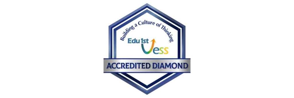The Accredited Diamond logo for VESS Building a Culture of Thinking featuring the Edu1st branding and text indicating the accreditation status